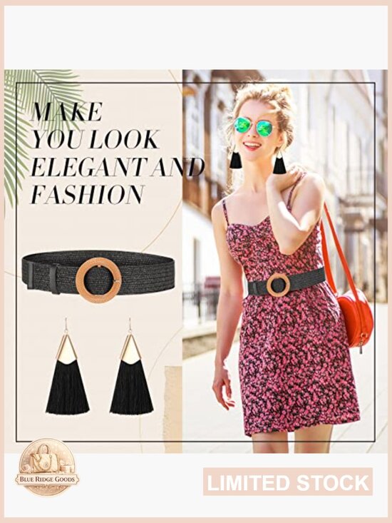 Straw Woven Waist Dress Belt and Boho Earrings Set - 8 Piece Ladies Accessory main image 4